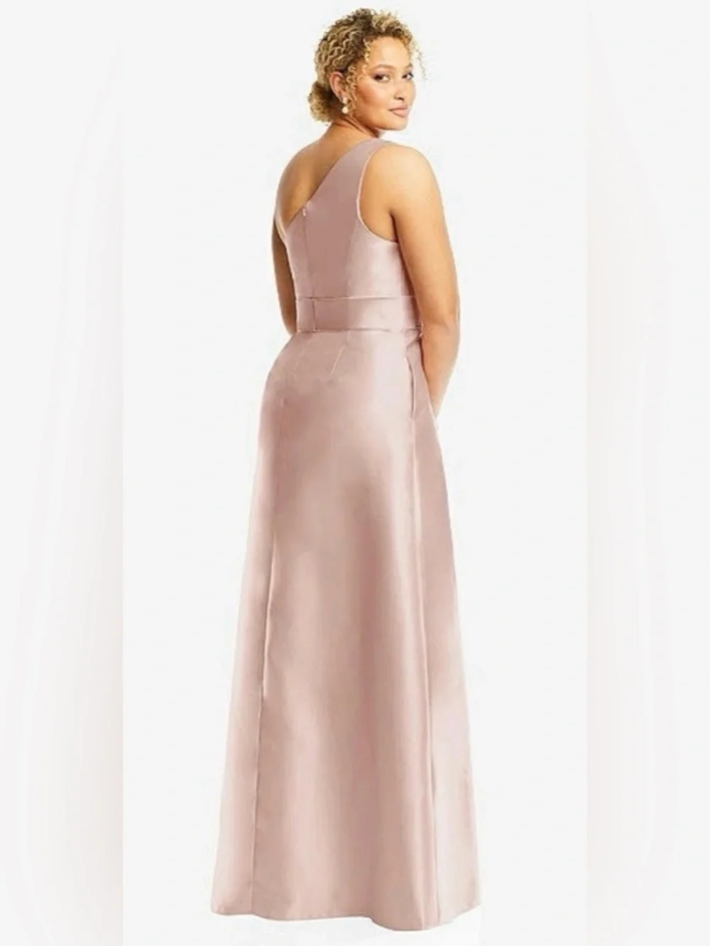 Alfred Sung Draped One Shoulder Satin Maxi Dress with Pockets Toasted Sugar - Picture 5 of 10